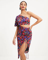 Alessi Floral Cutout Ruched Midi Dress