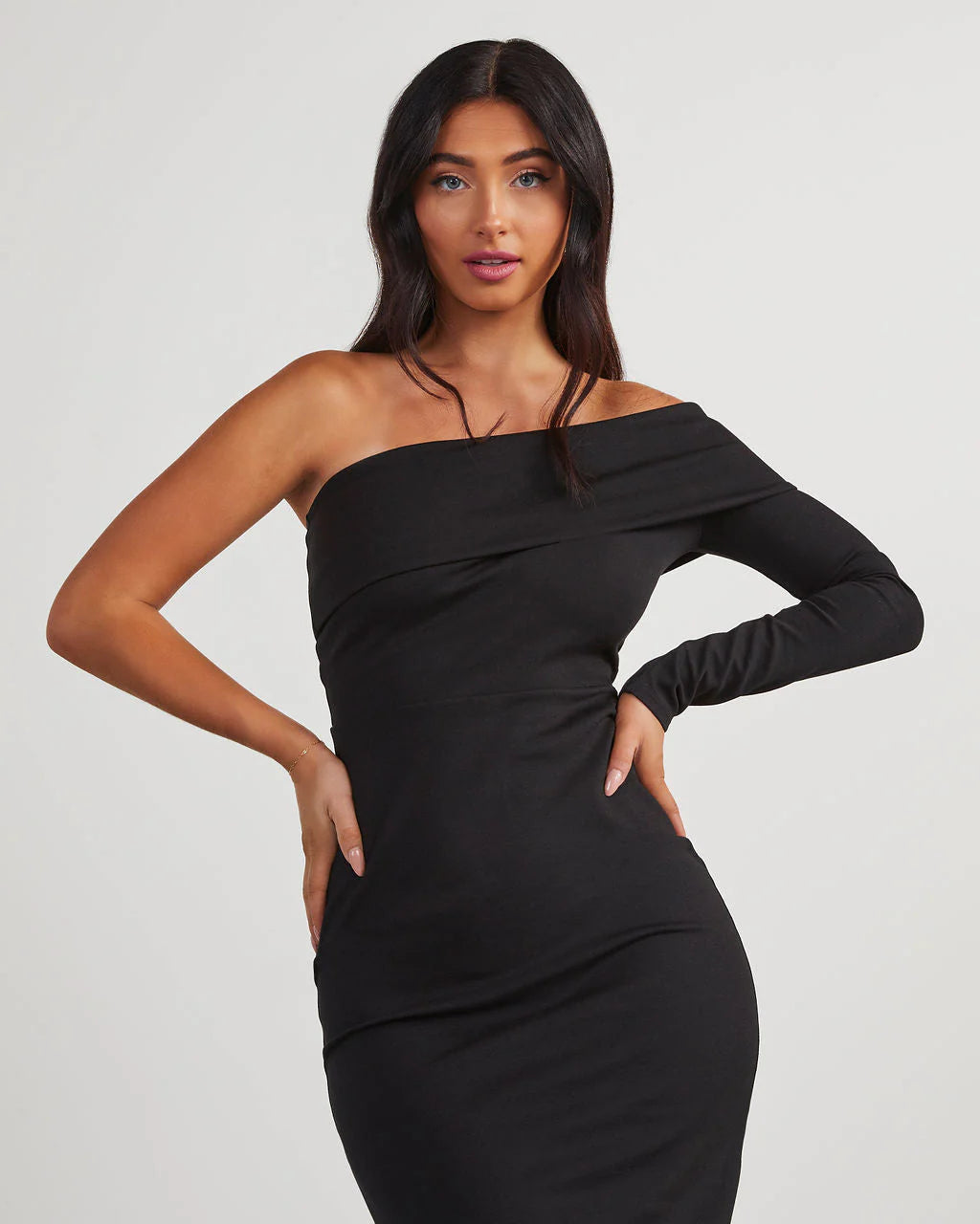 Already Famous One Shoulder Midi Dress