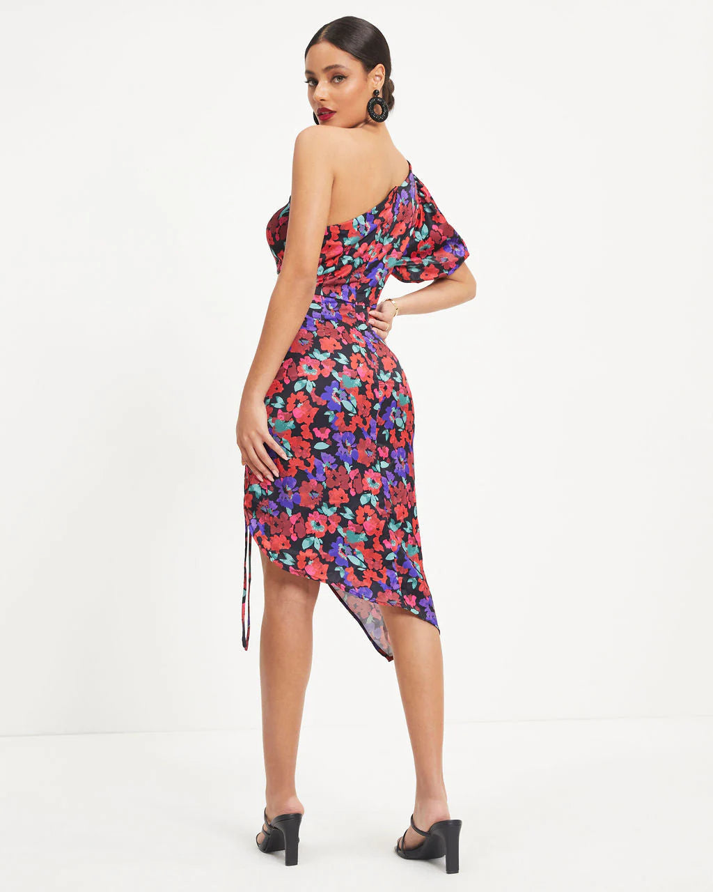 Alessi Floral Cutout Ruched Midi Dress