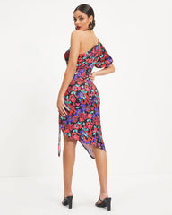 Alessi Floral Cutout Ruched Midi Dress