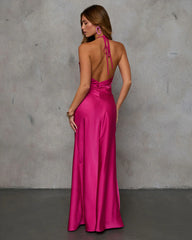 Adelynn Satin Halter Maxi Dress