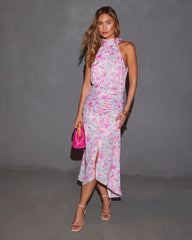 Addison Halter Neck Floral Satin Maxi Dress